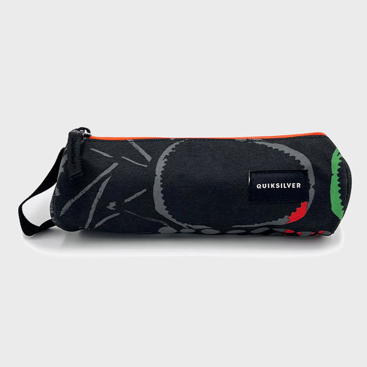 CARTUCHERA QUIKSILVER PENCIL PRINT LINES BLACK ORANGE GREEN