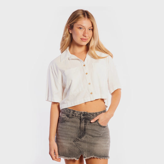 Camisa Lino Rip Curl Boxi Fit Blanco