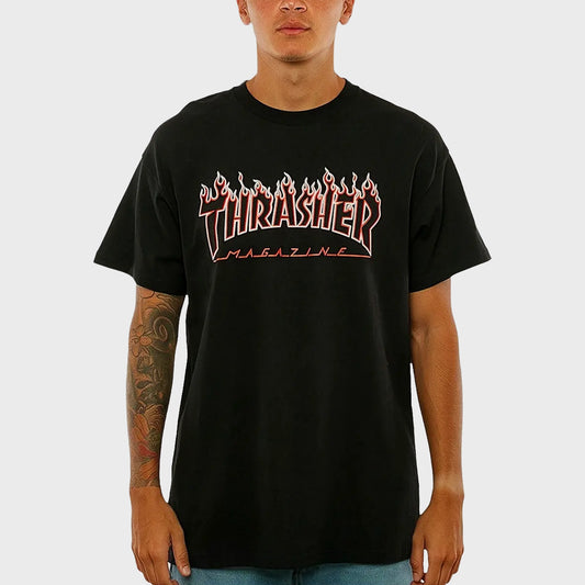 Remera Thrasher Flame Negro Rojo Unisex