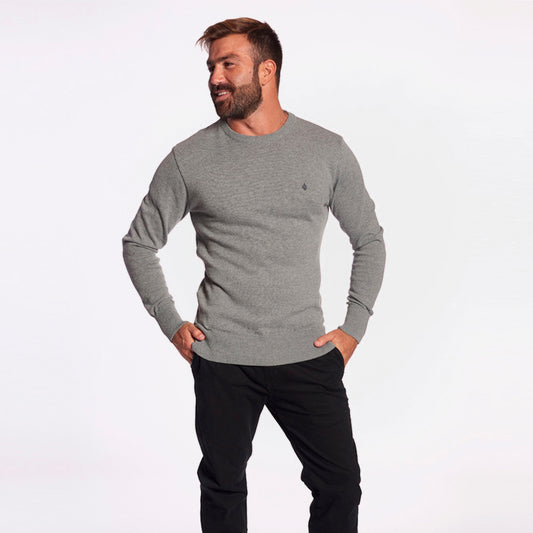 Sweater Volcom Solid Melange Gris Hombre Tejido Algodón Estilo Casual Urbano