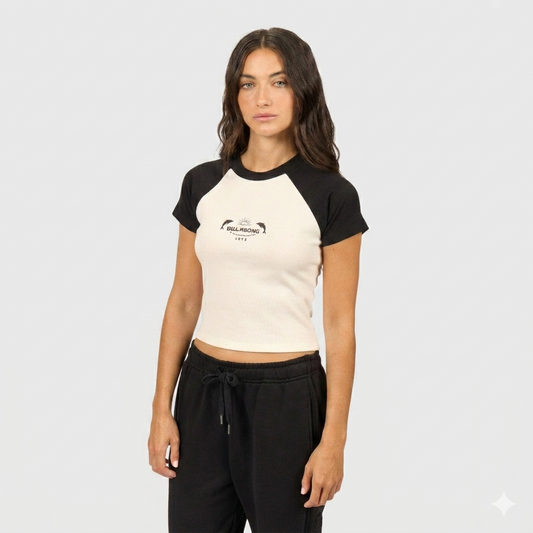 Remera Billabong View Skinny Ranglan Tee Blanco Mujer