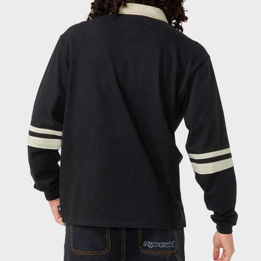 Buzo Rip Curl Crew Polo Rugby Negro Hombre Algodón Estilo Urbano Deportivo