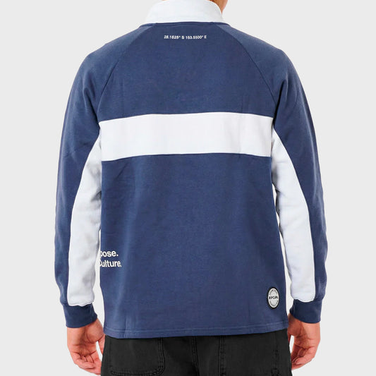 Buzo Rip Curl Crew Polo Rugby Azul Hombre Algodón Estilo Urbano Deportivo