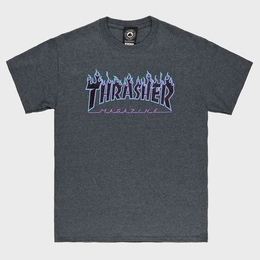 Remera Thrasher Flame Purple Gris Unisex