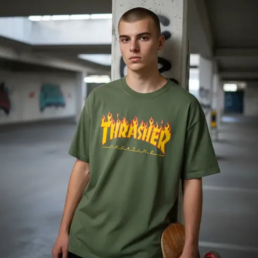 Remera Thrasher Flame Verde Unisex