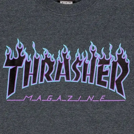 Remera Thrasher Flame Purple Gris Unisex