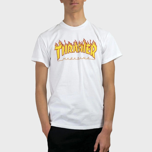 Remera Thrasher Flame Blanco Unisex